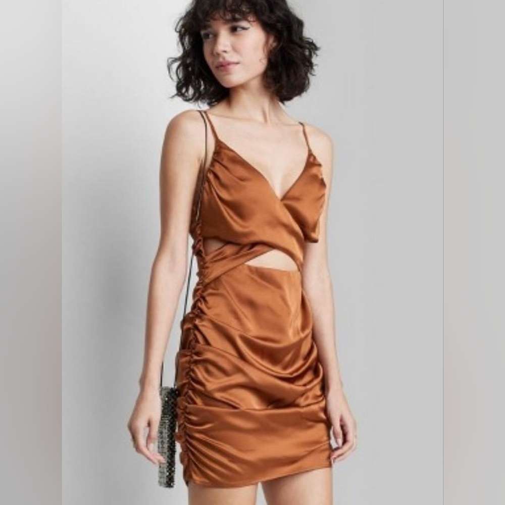 Sleeveless Ruched Satin Bodycon Dress - Wild Fable Copper